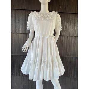 🔥VTG Partners Please USA White Lace Trim Ruffles Cottage Prairie Square Dance